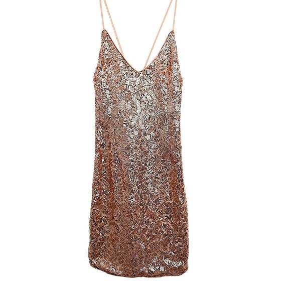 FOREVER 21 Gold Sequins Mini Dress Sz M Cocktail Party New Year Holiday Glam New - Picture 8 of 17